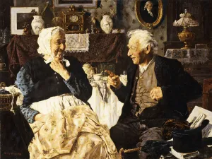 Tea and Conversation, (oil on paper laid on canvas) Tea and Conversation, (oil on paper laid on canvas)