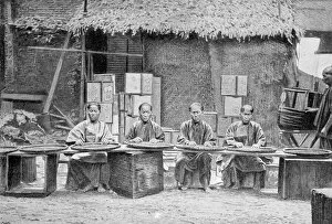 A tea shop in China: coolies sorting tea leaves, late 19th century