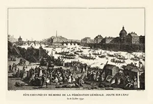 Conveyances Gallery: Teams in boats jousting on the River Seine, Paris. 1906 (lithograph)