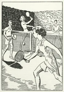 Teenagers playing tennis for their health and fitness (litho) Teenagers playing tennis for their health and fitness (litho)