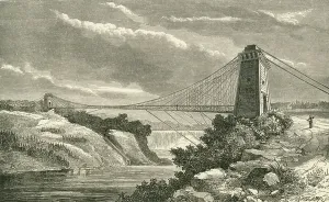 Civil Engineering History Prints: Depiction of Niagara Bridge. 19th century (engraving)