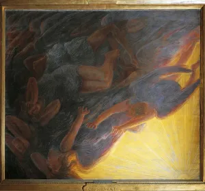 Symbolism In Art Movement Prints: Fall of Angels, triptych central panel, 1913, by Gaetano Previati (1852-1920)