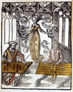 Pythagoras Competes in Ancient Calculation Print, 1508