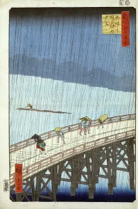 Civil Engineering History Prints: Sudden Shower over Oshashi Bridge and Atake