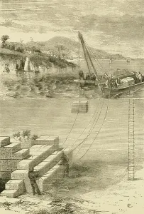 Civil Engineering History Prints: Underwater construction site. 19th century (engraving)