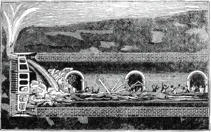 Isambard Kingdom Brunel Engineer Prints: Water breaking through during excavation of Thames Tunnel