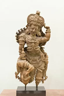 Earring Gallery: Temple door guardian or Dvarapala, 1600-1800, (teak with traces of gesso and paint)
