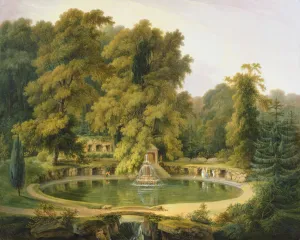 Temple, Fountain and Cave in Sezincote Park, 1819 (oil on canvas) Temple, Fountain and Cave in Sezincote Park, 1819 (oil on canvas)