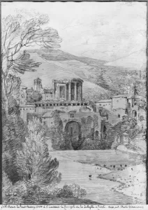 Temple of the Sibyl, Tivoli (black pencil on paper) (b/w photo) Temple of the Sibyl, Tivoli (black pencil on paper) (b/w photo)
