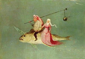 Flying Collection: The Temptation of St. Anthony, right hand panel, detail of a couple riding a fish