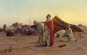 Tent in the desert The prayer. Detail. Painting by Eugene Alexis Girardet (1853-1907