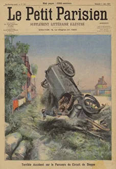 Terrible accident on Dieppe motor racing circuit (colour litho) Terrible accident on Dieppe motor racing circuit (colour litho)