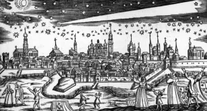 The Terrible Comet of 1680 by Bach Abraham (woodcut) The Terrible Comet of 1680 by Bach Abraham (woodcut)