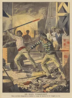 A terrifying duel (colour litho)