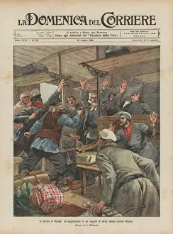 Railway Line Gallery: Terror in Russia, an attack in a third-class wagon near Moscow (colour litho)