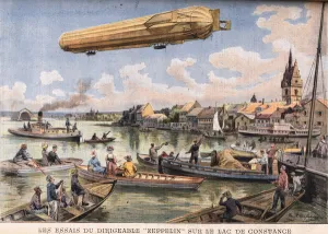 The tests of the Zeppelin airship on Lake Constance in Germany The tests of the Zeppelin airship on Lake Constance in Germany