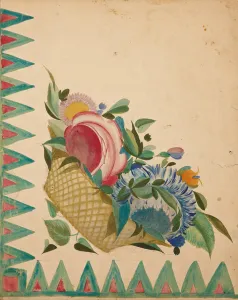 Textile design with basket of flowers, (gouache on paper) Textile design with basket of flowers, (gouache on paper)