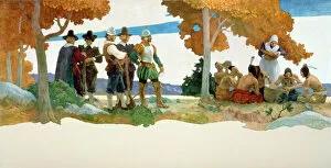 Thanksgiving with Indians, 1940 (oil on canvas)