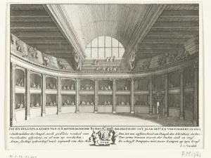 The Theatre of Jacob van Campen seen from the stage, 1658 (engraving) The Theatre of Jacob van Campen seen from the stage, 1658 (engraving)