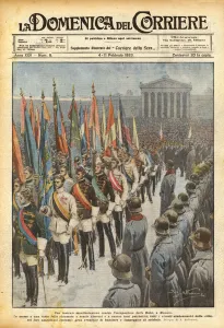 A theatrical demonstration against the occupation of the Ruhr, in Munich (colour litho) A theatrical demonstration against the occupation of the Ruhr, in Munich (colour litho)