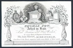 Thomas Tow, artist in hair, trade card (engraving) Thomas Tow, artist in hair, trade card (engraving)