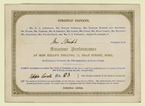 Ticket for Charles Dickens amateur dramatic performance, 1845 (engraving) Ticket for Charles Dickens amateur dramatic performance, 1845 (engraving)