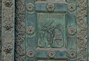 Tile depicting 'Noah cultivating the Vineyard' (scene of the Old Testament), 1185-86 (bronze)