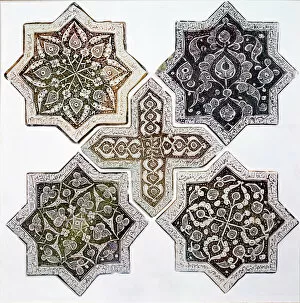 Arabesque Gallery: Five tiles, Kashan, Iran (stone-paste decorated in golden brown lustre)
