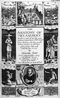Books, Book Covers & Frontispieces Gallery: Title-page to The Anatomy of Melancholy by Robert Burton, 1628 (engraving)