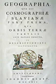 Title page of Part I of Atlas maior, by Joan Blaeu (1596-1673), copper engraving Title page of Part I of Atlas maior, by Joan Blaeu (1596-1673), copper engraving