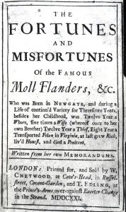 Title Page for Moll Flanders by Daniel Defoe, published 1722 (printed paper) Title Page for Moll Flanders by Daniel Defoe, published 1722 (printed paper)