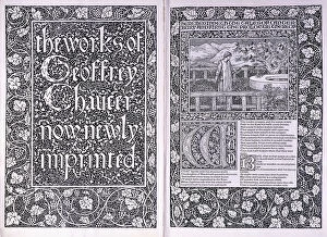 English Text Gallery: Title page and opening page from the Kelmscott Press edition of '