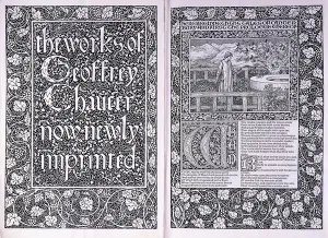 English Text Gallery: Title page and opening page from the Kelmscott Press edition of '