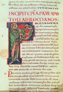 Title page of Saint Pauls Letter to the Romans (vellum) Title page of Saint Pauls Letter to the Romans (vellum)