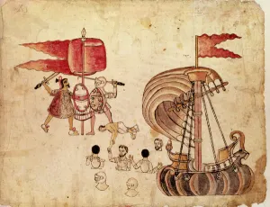 A Tlaxcalan warrior, an ally of Cortes, pulling him from a canal A Tlaxcalan warrior, an ally of Cortes, pulling him from a canal