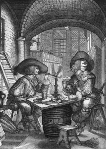 Tobacco smokers. Engraving by Abraham Bosse. 18th century Tobacco smokers. Engraving by Abraham Bosse. 18th century