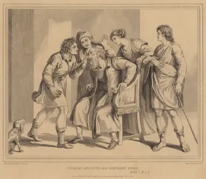 Tobias anoints his Father's Eyes, Tobit (engraving) Tobias anoints his Father's Eyes, Tobit (engraving)