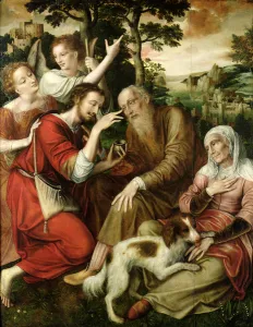Tobias Curing his Fathers Blindness, 1563 (oil on panel) Tobias Curing his Fathers Blindness, 1563 (oil on panel)