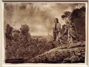Tobie and the angel. Strong Water on Copper by Hercules Seghers (1590-1638), 17th century Tobie and the angel. Strong Water on Copper by Hercules Seghers (1590-1638), 17th century