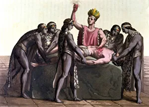 Topiltzin (high priest of ancient Mexican civilizations) making a human sacrifice - in " Topiltzin (high priest of ancient Mexican civilizations) making a human sacrifice - in "