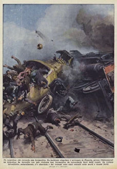 Car Motor Gallery: A torpedo that overturns a locomotive (colour litho)