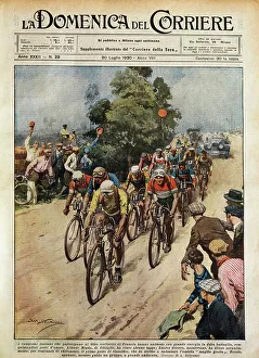 Tour de France, Learco Guerra (1902-1963) leading pack, illustration by Achille Beltrame Tour de France, Learco Guerra (1902-1963) leading pack, illustration by Achille Beltrame