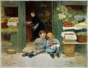 Tour him. Child eating toast in front of their mother's groceries Tour him. Child eating toast in front of their mother's groceries
