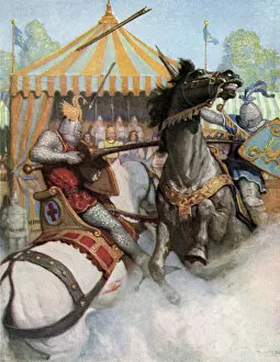 A tournament in the days of King Arthur (colour litho)