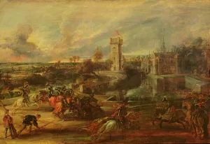 Tournament by the Moat of Steen Castle (oil on panel) Tournament by the Moat of Steen Castle (oil on panel)