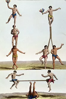 Tours de forces (acrobatics) chez les anciens mexicains - in 'The Antique and Modern Costume', 1819-1820