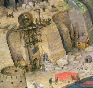 The Tower of Babel, detail of the construction works, 1563 (oil on panel) (detail of 345) The Tower of Babel, detail of the construction works, 1563 (oil on panel) (detail of 345)