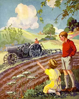 A Tractor Plough (colour litho)