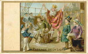Titled Gallery: Trade card titled Crossing the Line (chromolitho)
