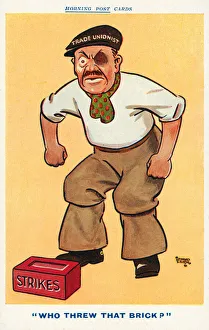 Trade unionist with a black eye caused by a brick (colour litho) Trade unionist with a black eye caused by a brick (colour litho)